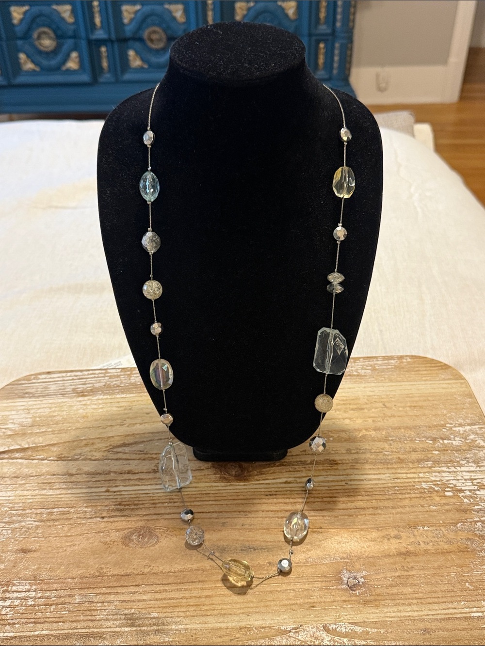 Vintage NY & Co Silver Tone Beaded Long Statement Necklace